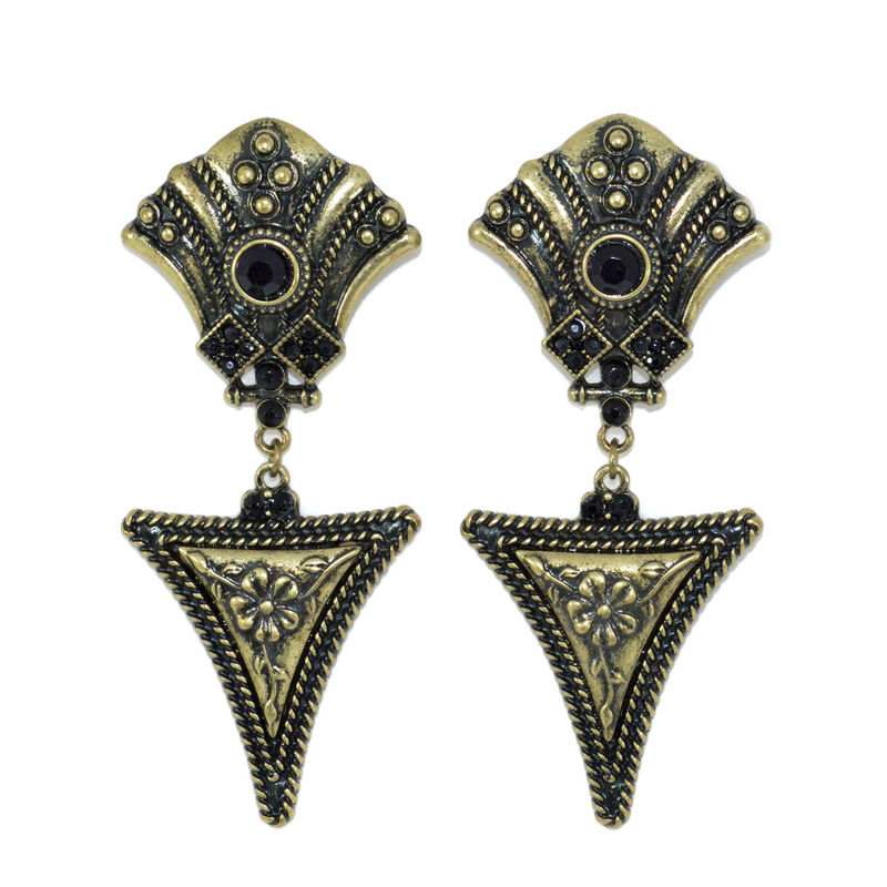 VINTAGE STYLE CARVING PATTERN DANGLING EARRINGS - product image