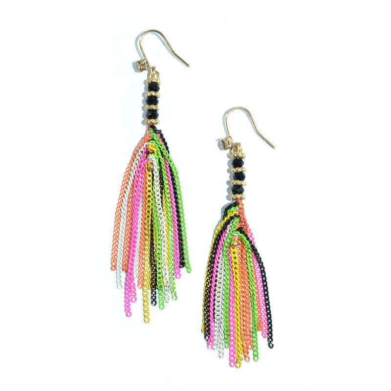 BEADS AND CHAIN TASSELS DROP EARRINGS - product image