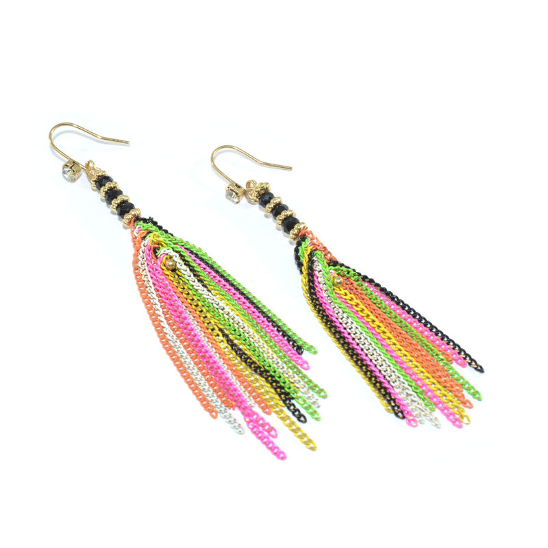BEADS AND CHAIN TASSELS DROP EARRINGS - product image
