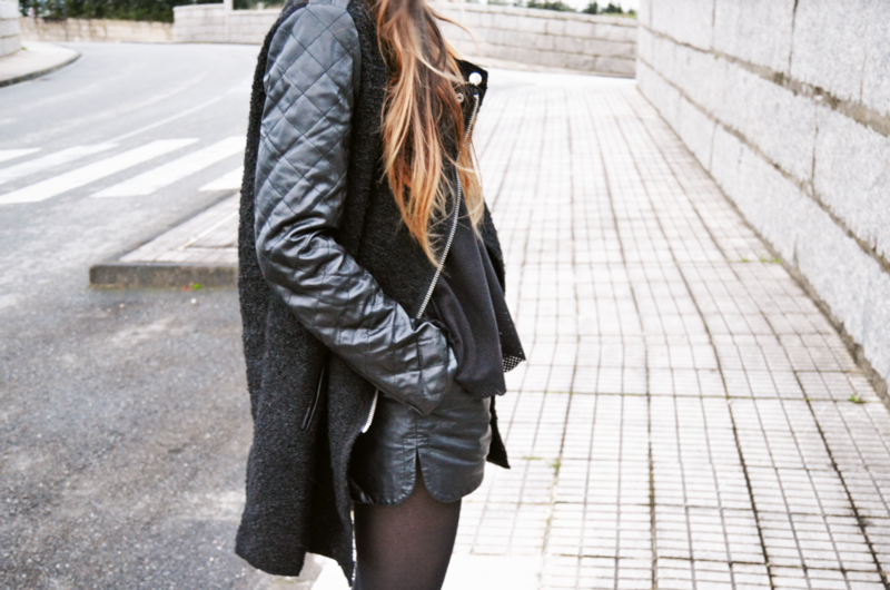 FAUX LEATHER QUILT SLEEVE COAT - product image