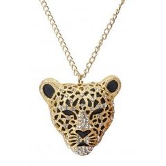 OURO, TONE, leopardo, cara, com, CRISTAIS, COLAR