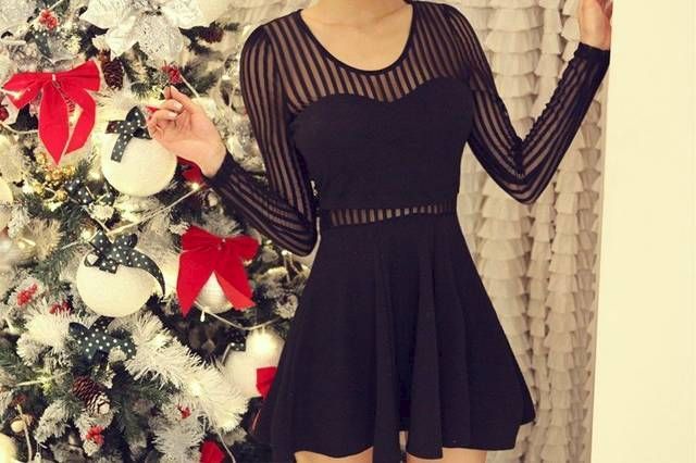 MESH INSERT STRIPES DRESS - product image