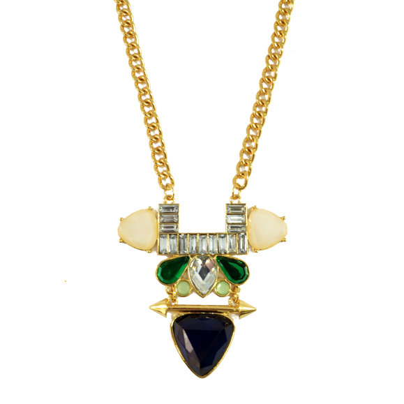 FAUX GEMSTONE WITH CRYSTAL NECKLACE - product image