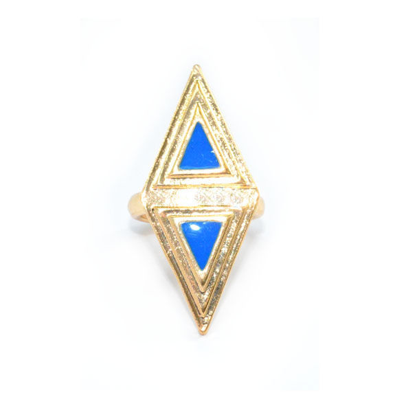 GOLD TONE RHOMBUS WITH BLUE TRIANGLE RING - product image