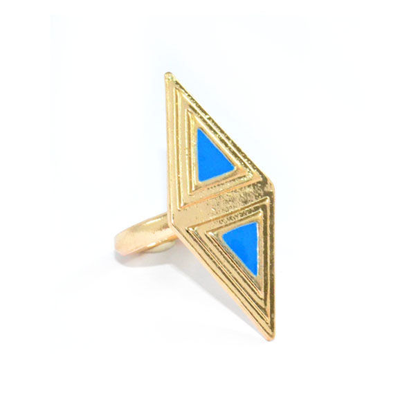 GOLD TONE RHOMBUS WITH BLUE TRIANGLE RING - product image