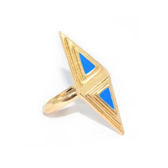 GOLD TONE RHOMBUS WITH BLUE TRIANGLE RING - product image