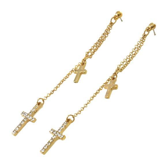 DOUBLE CROSS DROP EARRINGS - product image