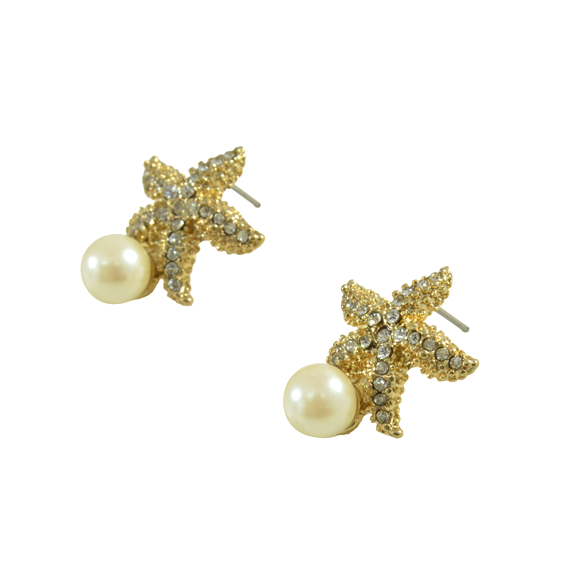 CRYSTAL STARFISH WITH PEARL EARRINGS - product image