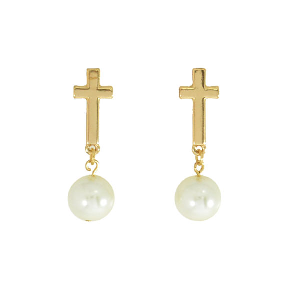 CROSS WITH PEARL DROP EARRINGS - product image