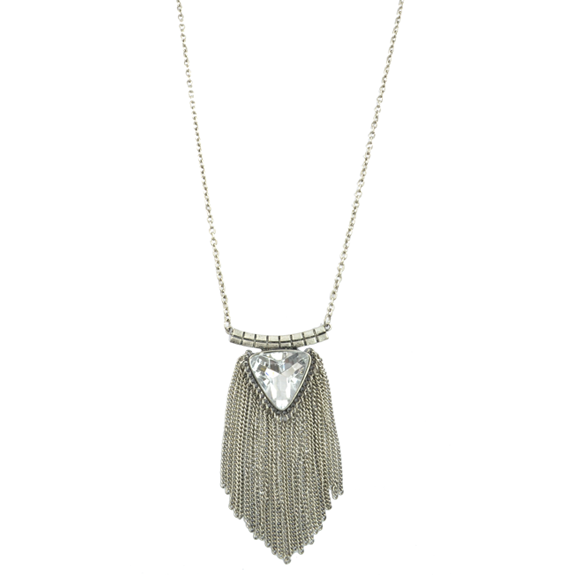 TRIANGLE CRYSTAL NECKLACE WITH CHAIN TASSELS - product image