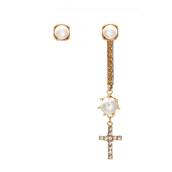 DROP CROSS AND CRYSTAL EARRING SET - product images