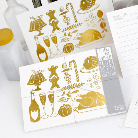Gold,Foil,Recipe,Cards,yellow owl workshop, recipe cards, christine schmidt, gold recipe cards, festive recipe cards, holiday recipe cards