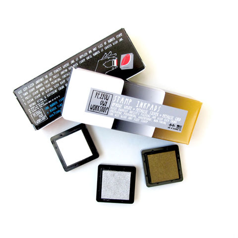 Small,Ink,Pad,Set,White,,Gold,,Silver