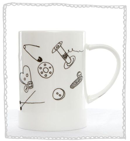 Sewing,Mug,Jade devall, gift, teapot, tea cup, jugs, sugar bowl, mugs, cake stands, illustrated, pattern, print