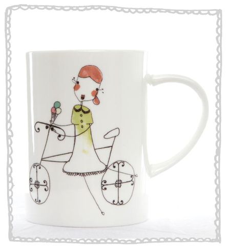 Girl,Bike,Mug,Jade devall, gift, teapot, tea cup, jugs, sugar bowl, mugs, cake stands, illustrated, pattern, print