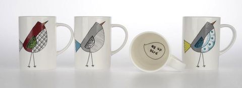 Ay,Up,Bird,Mugs,set,of,4,Jade devall, gift, teapot, tea cup, jugs, sugar bowl, mugs, cake stands, illustrated, pattern, print