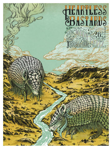 Little,Bandits,-,Heartless,Bastards,at,The,Troubadour,Heartless Bastards, poster, screenprint, Troubadour, Erica Williams, illustration, armadillo, little bandits