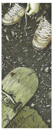 Mind,The,Gap,screen print, mind the gap, righteous rides, erica williams, illustration, skateboard, skate board, skatedeck, skate deck, skating, art print, burlesque of north america, orange, drawing, ink, hero complex gallery