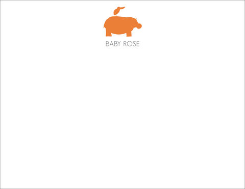 orange,hippo,and,bird,stationery, hippo, bird, personalized, stationery