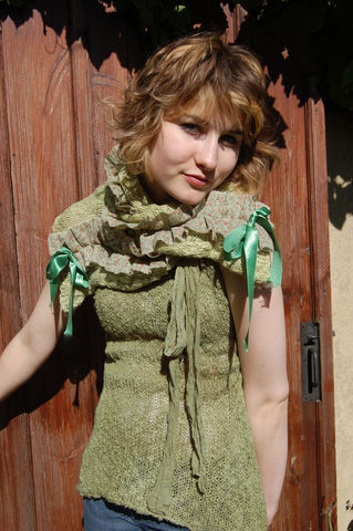 Hand,dyed,ditsy,print,and,knit,scarf,vest,set..,knitted scarf, vintage