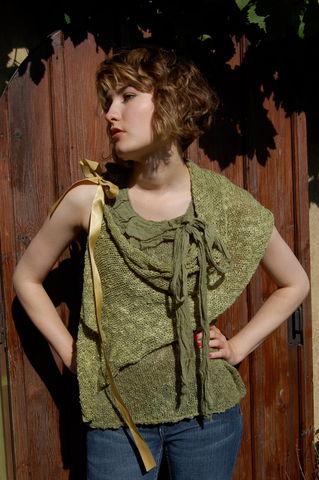 Hand,dyed,ditsy,print,and,knit,scarf,vest,set..,knitted scarf, vintage