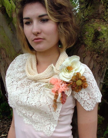 Knitted,collar,and,lace,mini,capelet,with,corsages,cardigan,coat,knitwear