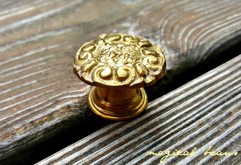 Vintage Victorian Antiqued Gold Dresser Knob in Solid Brass Magical