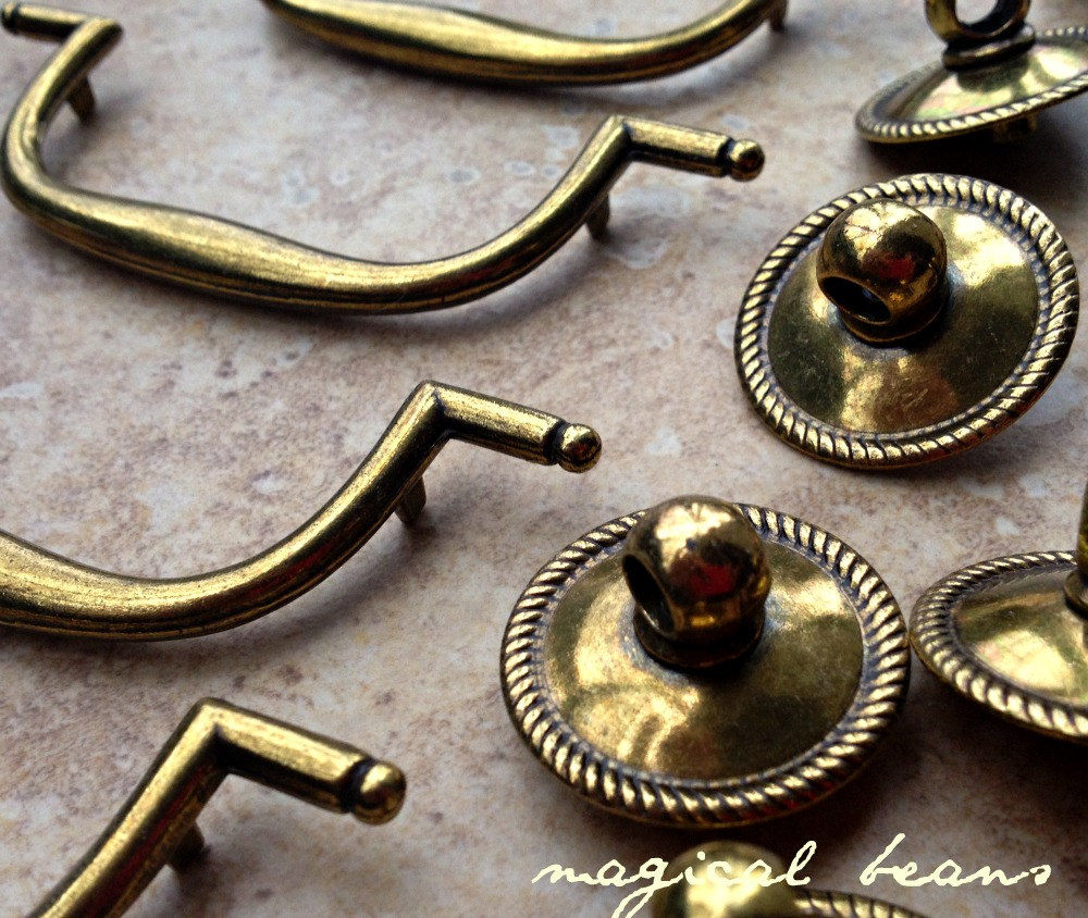 Vintage Brass Drop Pull with Beaded Rosettes by Keeler Brass Co