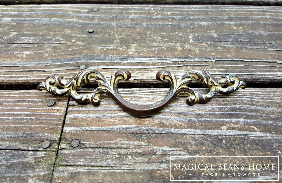 Vintage French Country Dark Brass Drawer Pulls by Keeler Brass Co