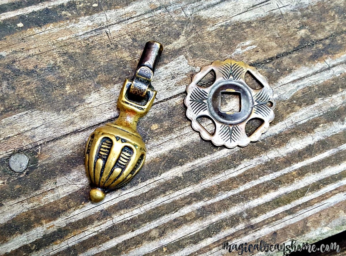 Vintage Keeler Brass Co Fancy Solid Brass Teardrop Pulls w/ Antiqued