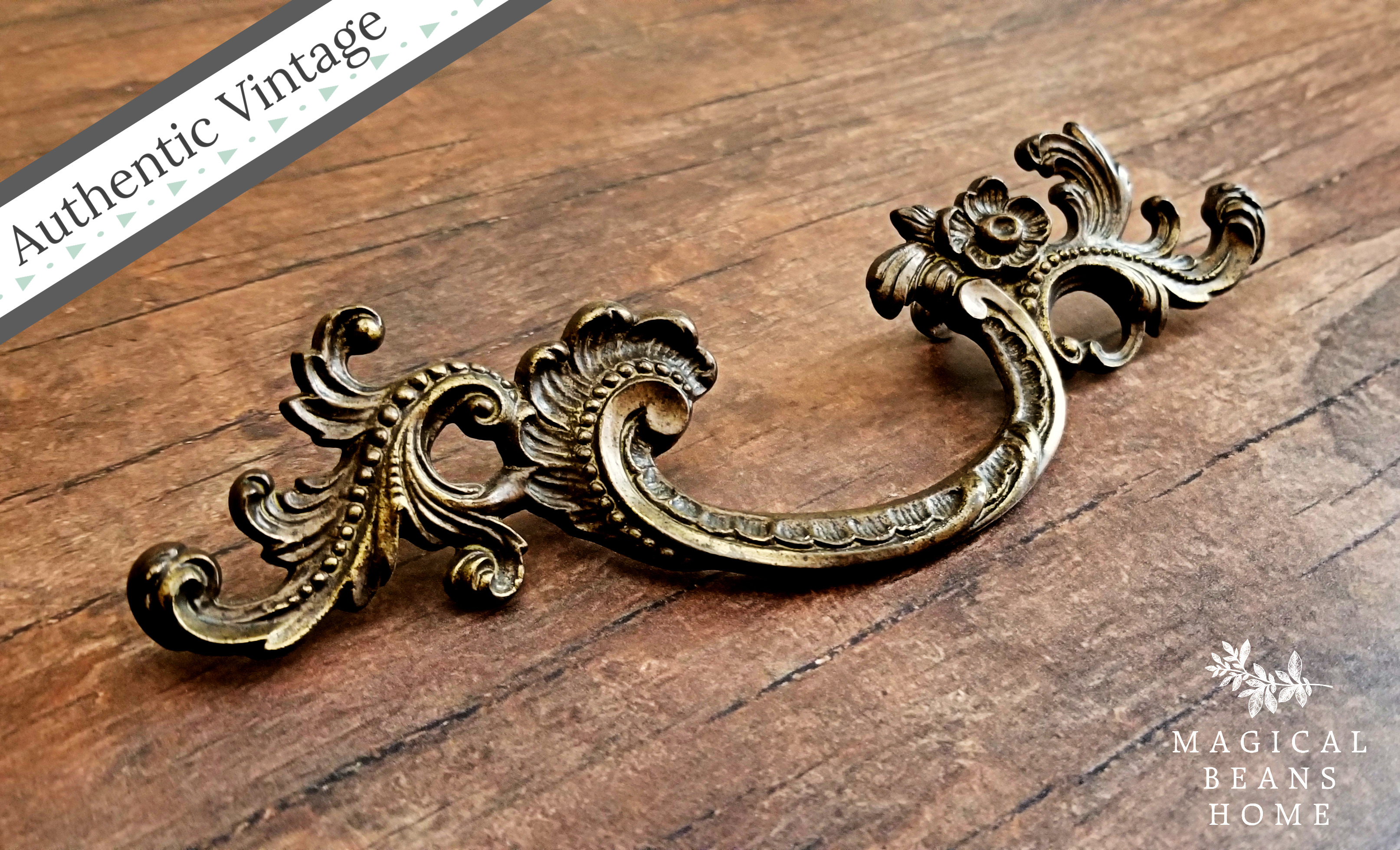 Vintage Keeler Brass Co Antiqued Gold Solid Brass French Provincial Pull