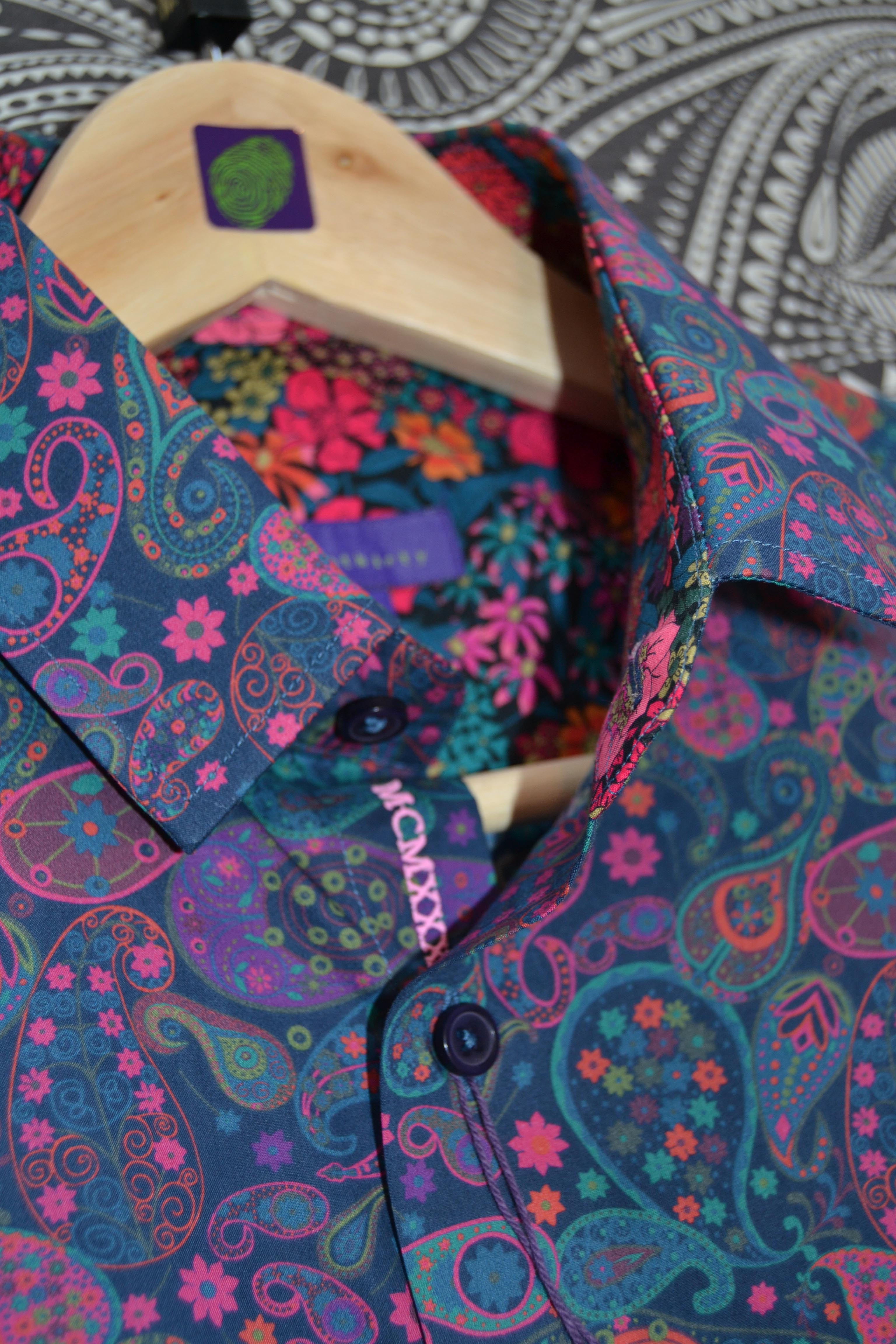 two liberty prints contrasting in a bespoke shirt