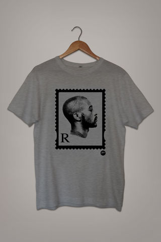 The,'R',MONO,Stamp,Tee,(Grey),Rakim, tshirt, white, Stamp, tee, goldenera, hip-hop, rap, mc, lyricist, paid in full, 25th, anniversary, Eric B