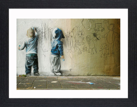 Banksy,-,Graffiti,Kids,Picture, Photo, Photograph, Print, Framed Photograph, Banksy,  Icon, Black&White, B&W, Black & White, Iconic, Street Art, Graffiti, stenciling, Stencil