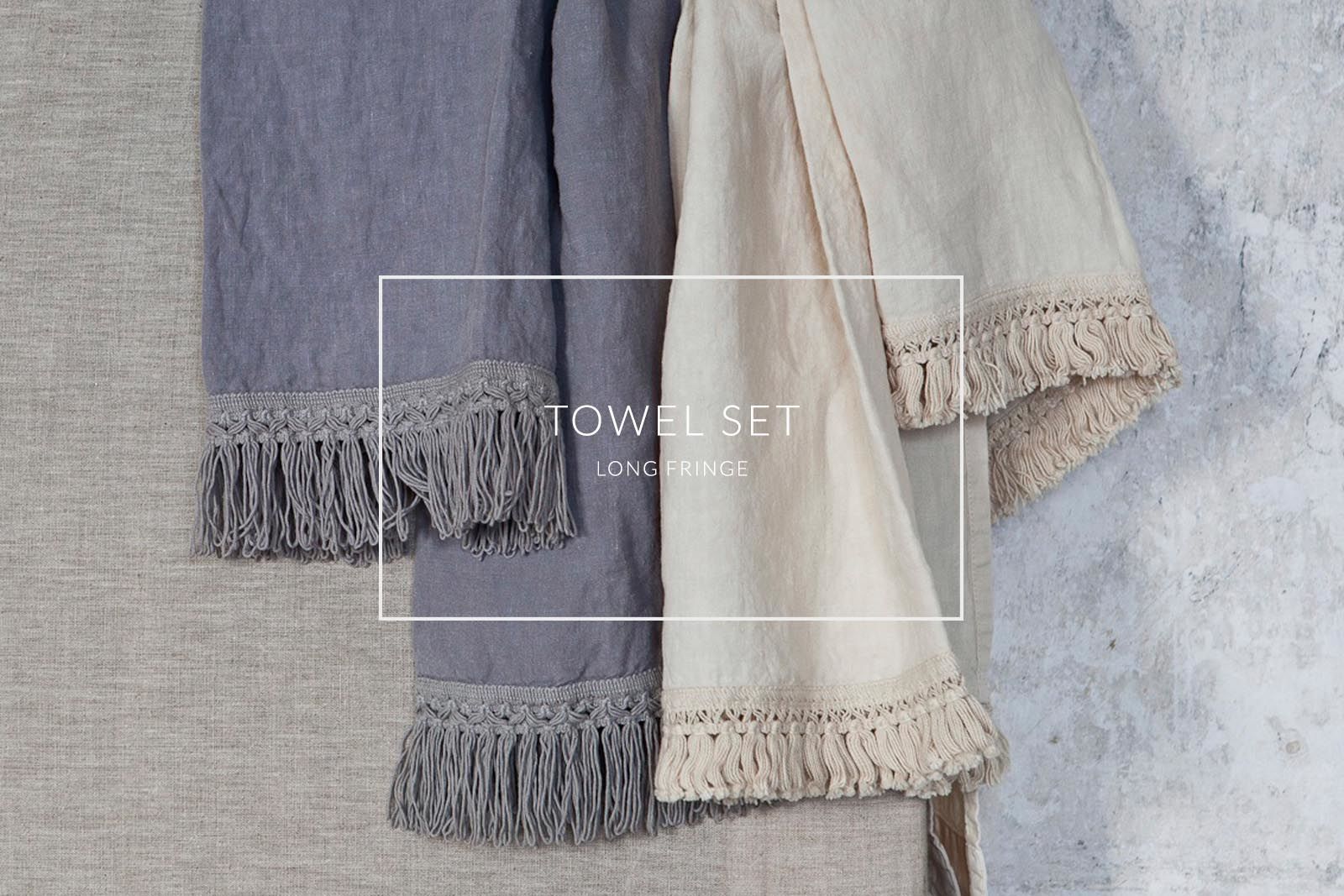 Linen Towel Set Long Fringe Collection OnceMilano