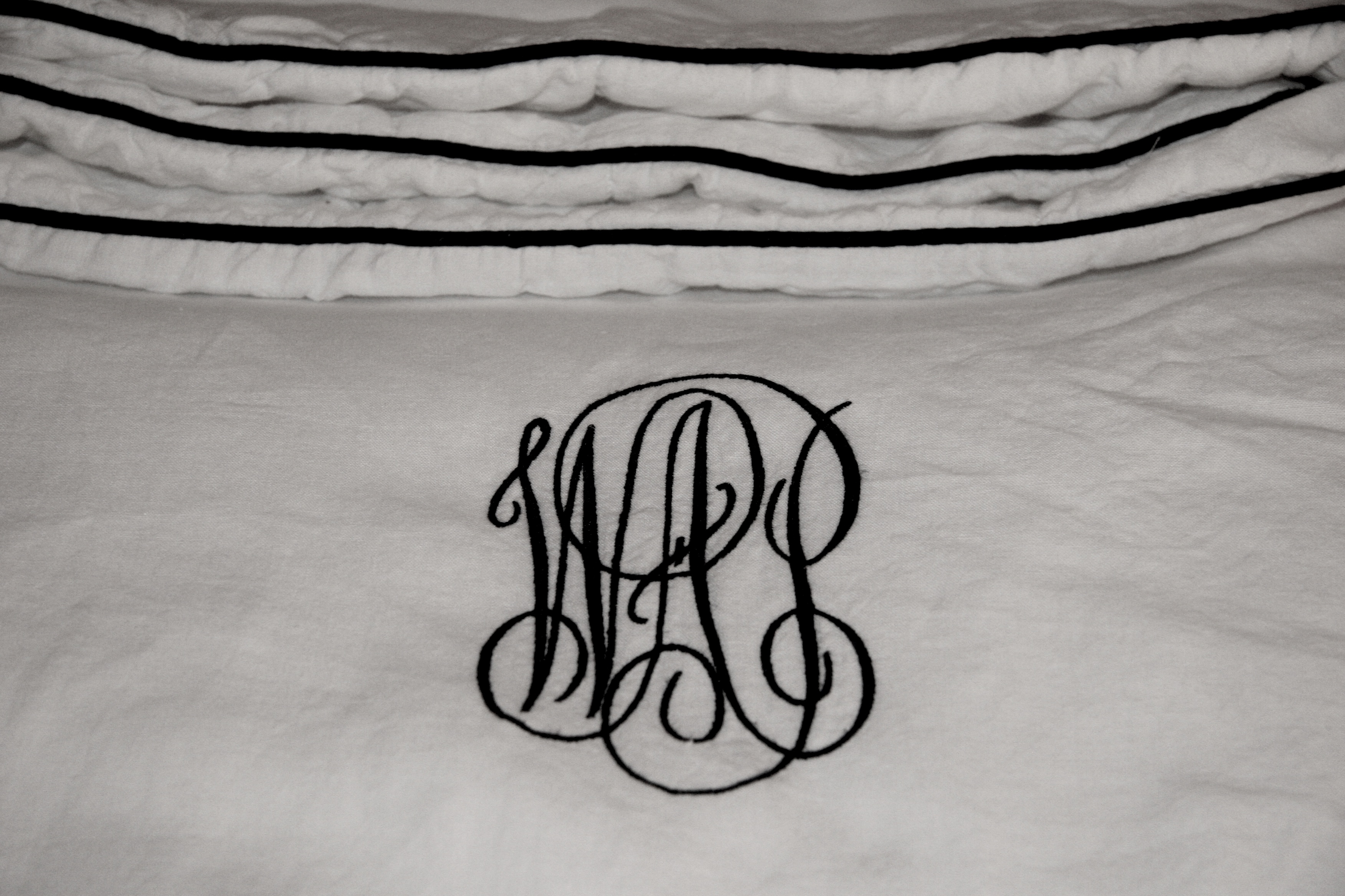 luxury linen blanket with piping and monogram