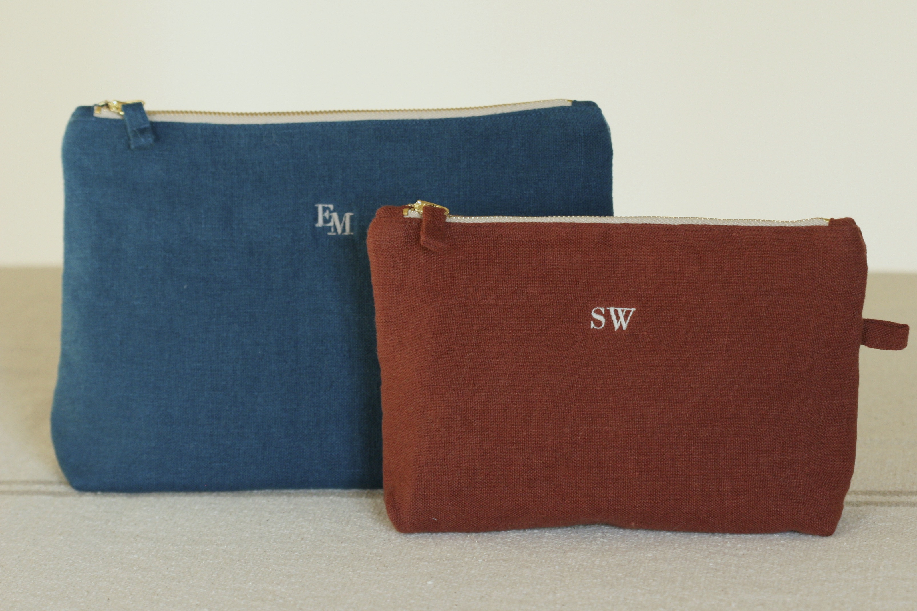 luxury linen pochette with monogram