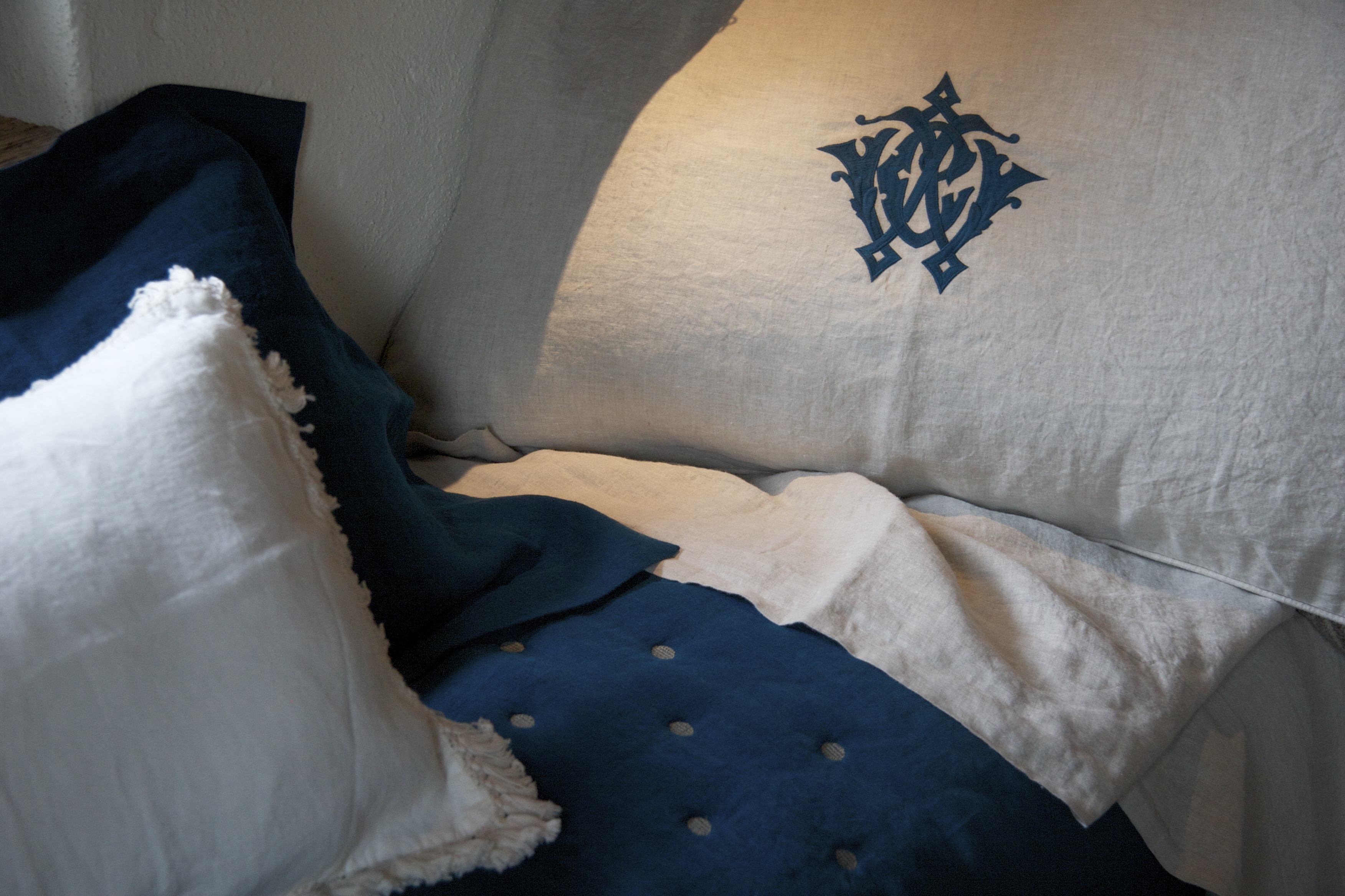 luxury linen pillowcase with piping and monogram