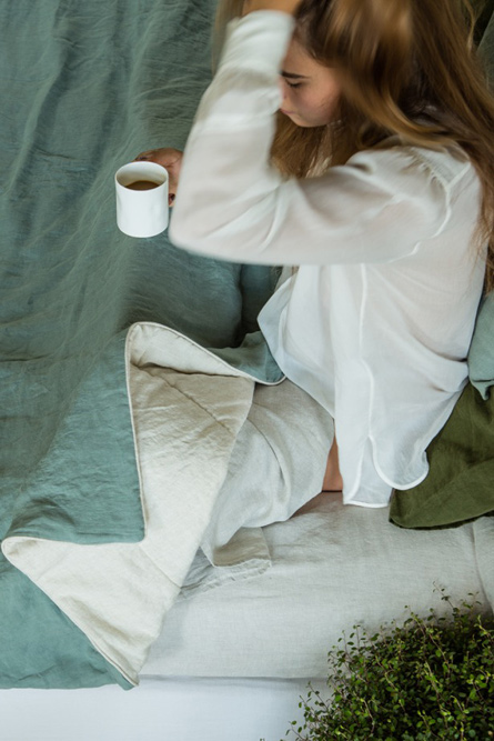 luxurious linen blanket with piping