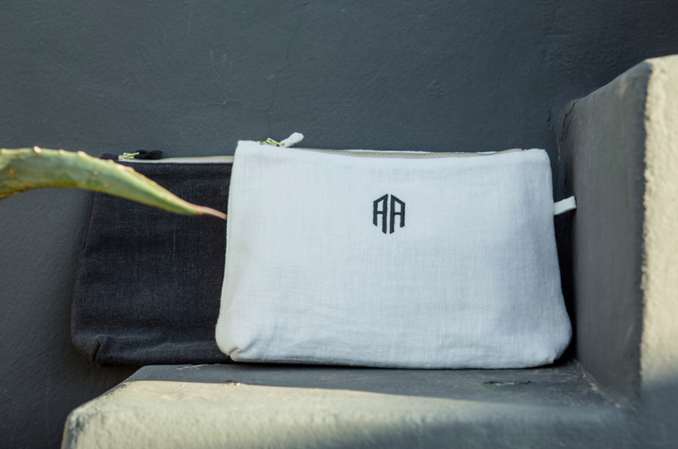 luxury linen pochette with monogram