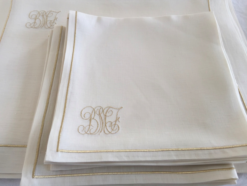 luxury linen pochette with monogram