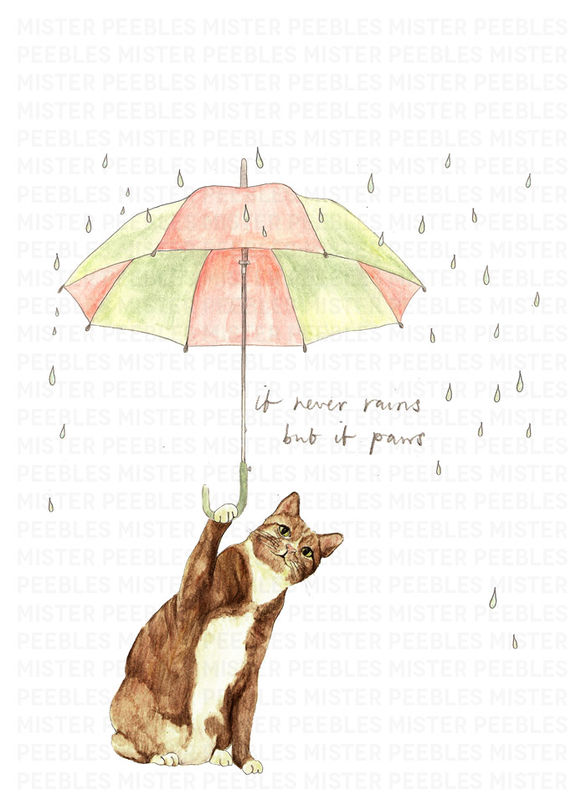 It Never Rains But It Paws Print by Mr Peebles - product images