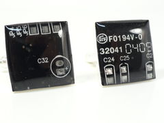 JET,Black,Square,Recycled,Motherboard,Cuff,Links,Black motherboard cufflinks