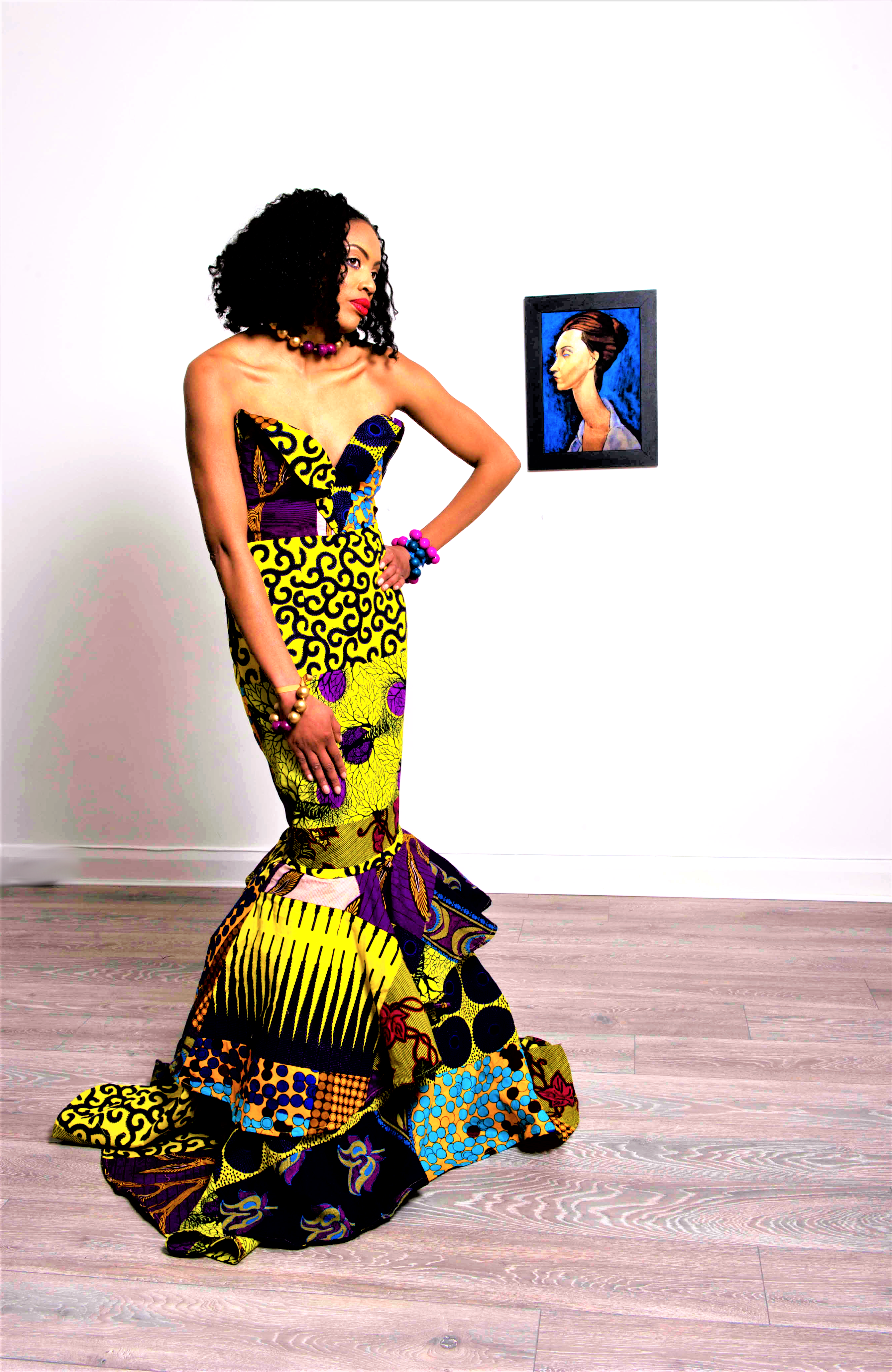 yellow purple ankara african gown