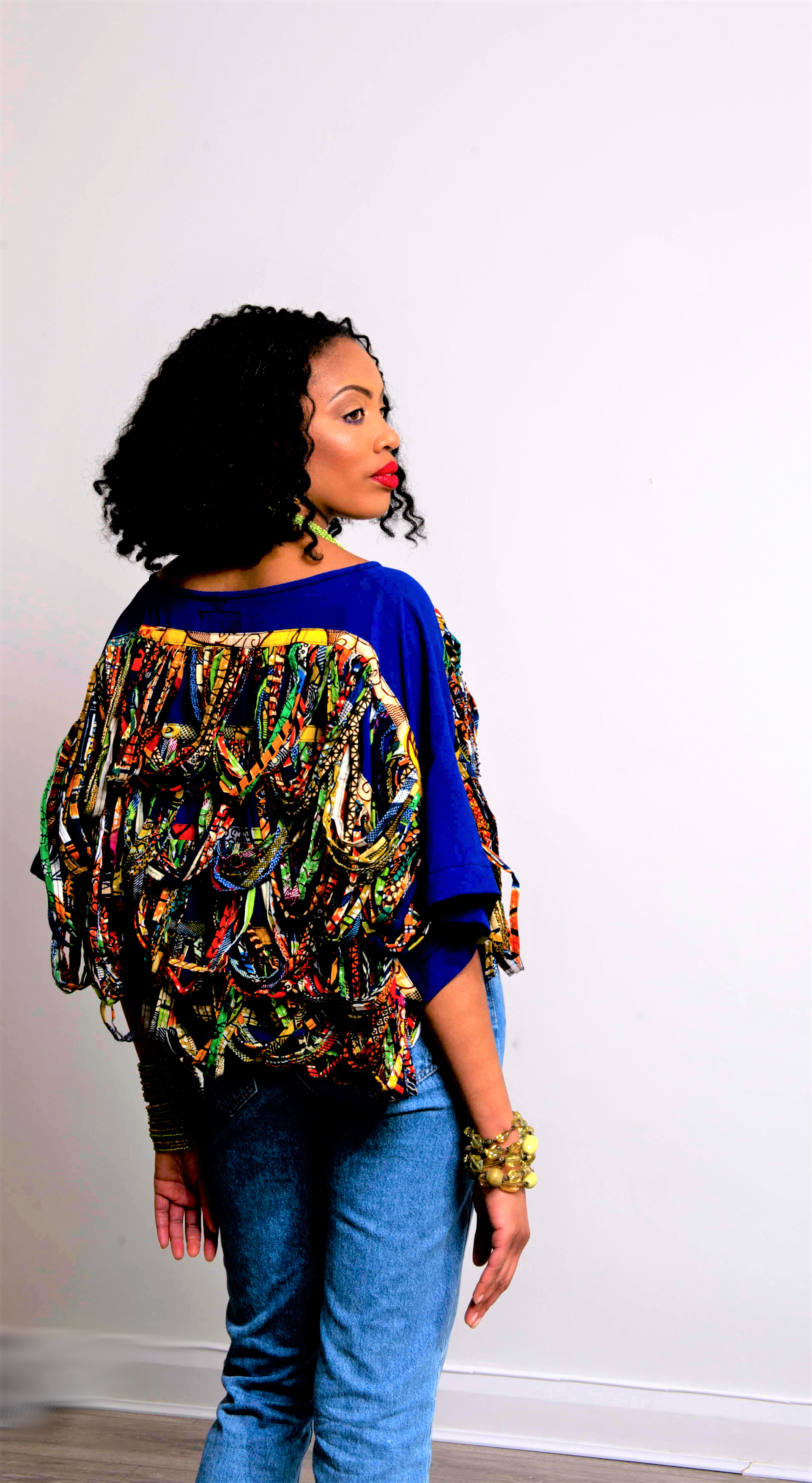 rope blue african fringe top