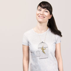 Vogel,im,Käfig,T-Shirt, Necklace
