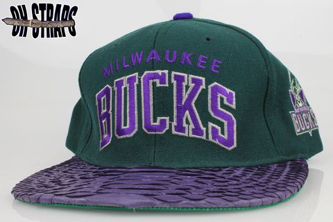 VINTAGE,Milwaukee,Bucks,Arc,STARTER,Snakeskin,Strapback,Hat,*1,of,1*