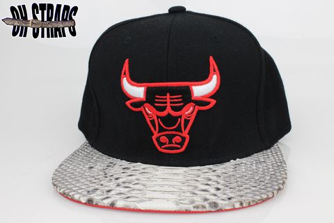 Chicago,Bulls,Black,Snakeskin,Strapback,Hat