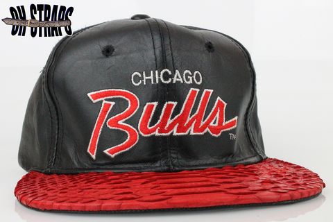 VINTAGE,Leather,Chicago,Bulls,SS,Script,Snakeskin,Strapback,Hat,*1,of,1*