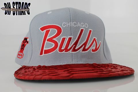 Chicago,Bulls,M&N,Gray,Script,Snakeskin,Strapback,Hat